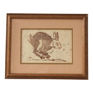R. Freed Framed Linocut, Running Hare