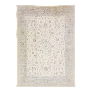 Modern Oushak Handmade Medallion Motif Beige Wool Rug For Sale