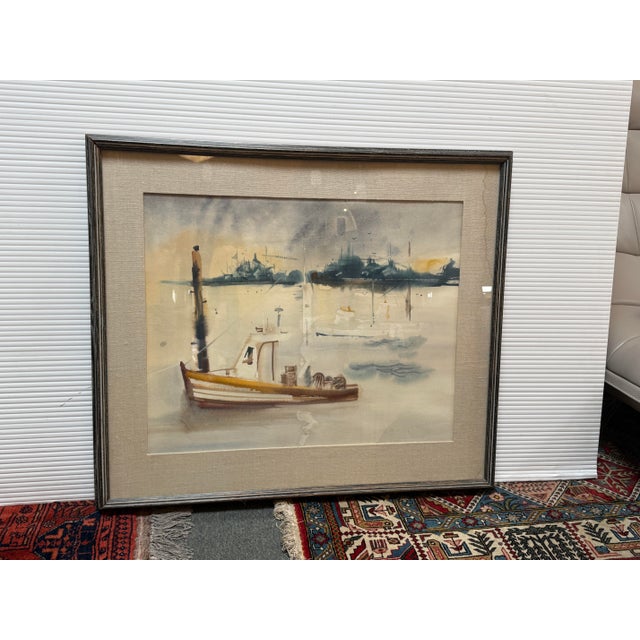 Brown Sanford Brooks Mid Century Harbor Scene Watercolor Painting, Signed For Sale - Image 8 of 12