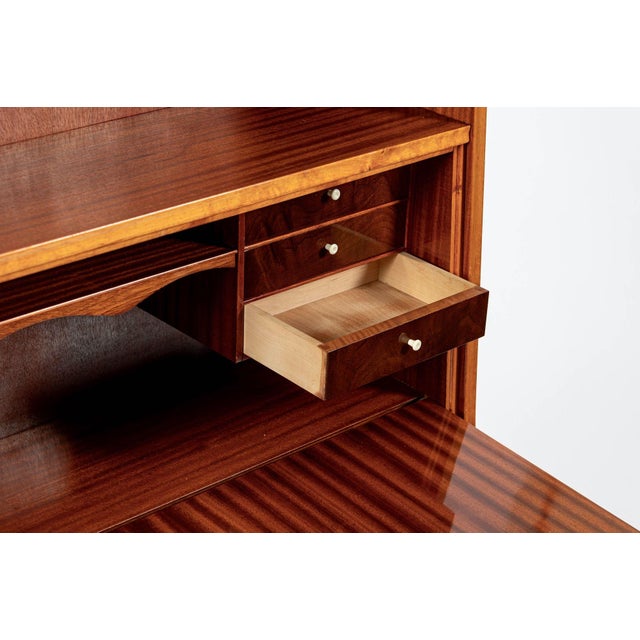 Scandinavian Modern Figured Mahogany Secretary Bookcase Cabinet 1960s For Sale In Detroit - Image 6 of 17