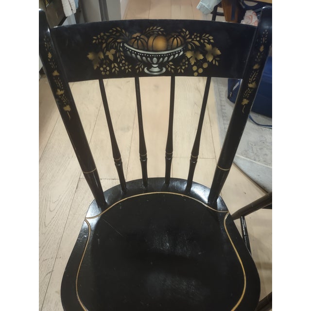 Vintage Nichols & Stone Ebonized Windsor Chairs (4pcs), Hand-Stenciled, Solid Wood For Sale - Image 13 of 15