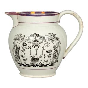 Early 19th Century English Pearlware Pink Lustre Masonic Jug