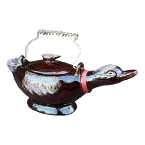 Antique Japanese Redware Goose Tea Condiment Container With Brass Wire Handle