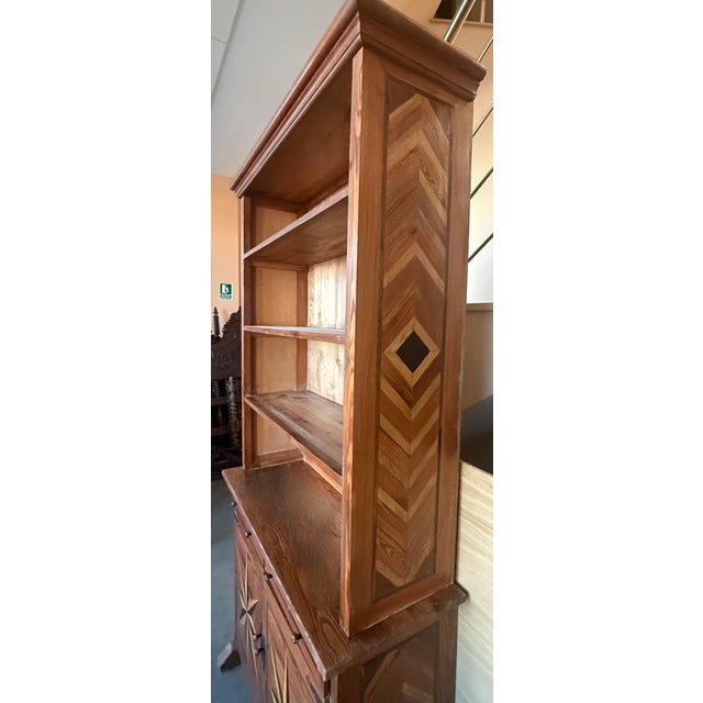 Late 19th Century Pair of Marquetry Pine Bookcase with Two Doors and Drawers For Sale - Image 4 of 18