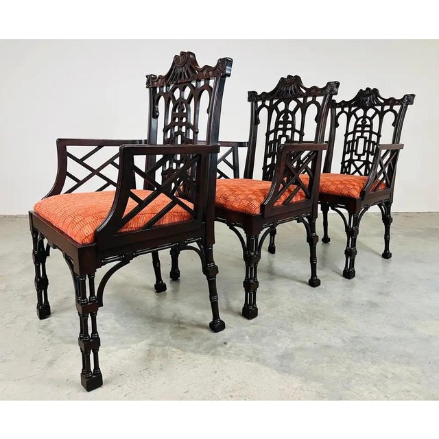 Thomas Chippendale George III Mahogany 'Chinese' Open Armchairs After Thomas Chippendale Circa 1960 For Sale - Image 4 of 10