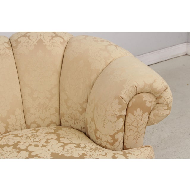 Century Channel Back Upholstered Damask Sofa For Sale - Image 11 of 17