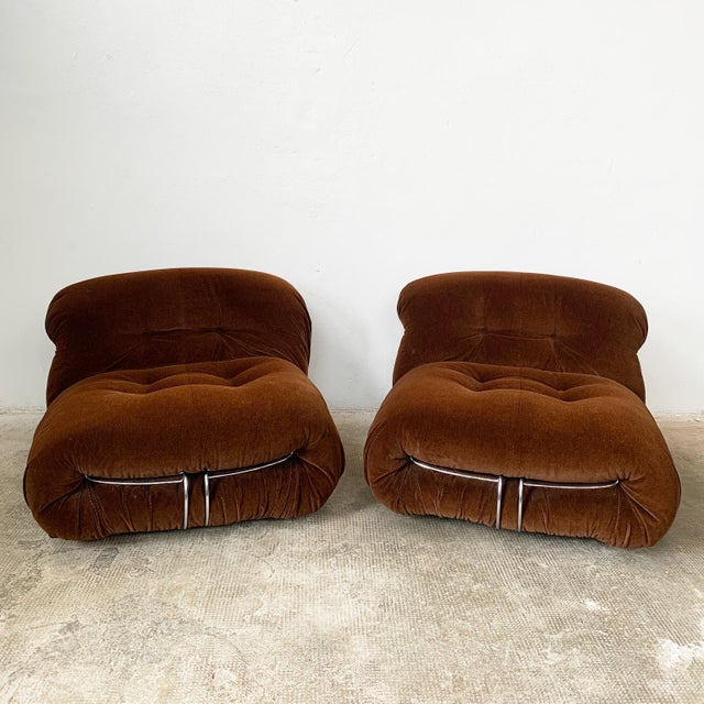 Soriana Armchairs in Brown Fabric by Afra and Tobia Scarpa for Cassina, 1970s, Set of 2, in Very Good conditions. Designed...