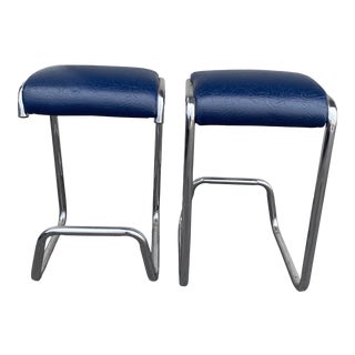 1980s Vintage Chrome Floating Counter Stools - a Pair For Sale