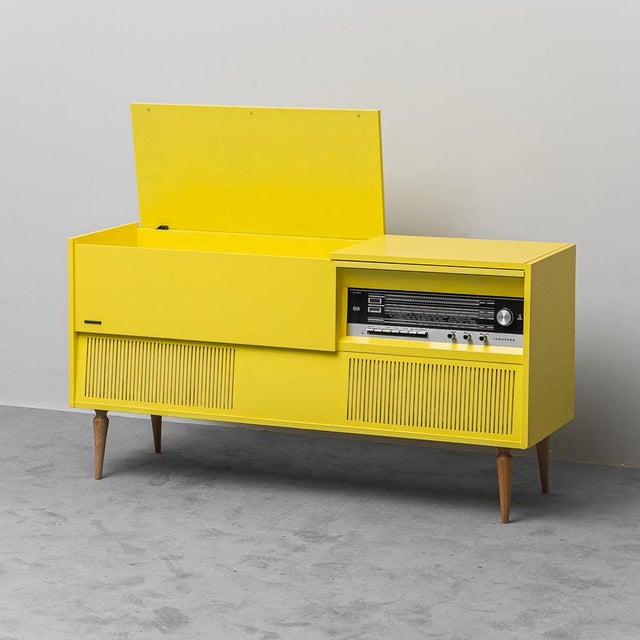 Lumophon Yellow Wooden Radio Cabinet, 1960s For Sale - Image 4 of 13