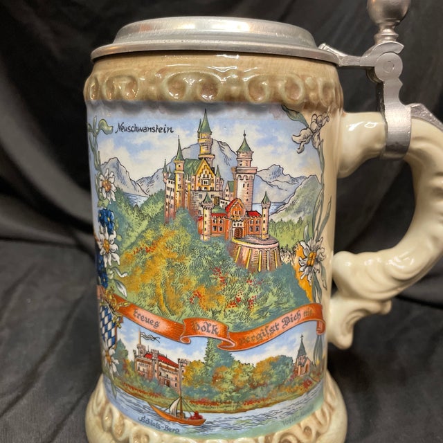 Beige A Vintage German Beer Stein Commemorating King Ludwig II of Bavaria For Sale - Image 8 of 8