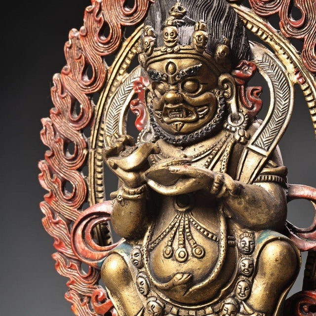 Late 19th Century Gilt Bronze Mahakala Statue, Wrathful Deity Figure, 550g For Sale - Image 5 of 9