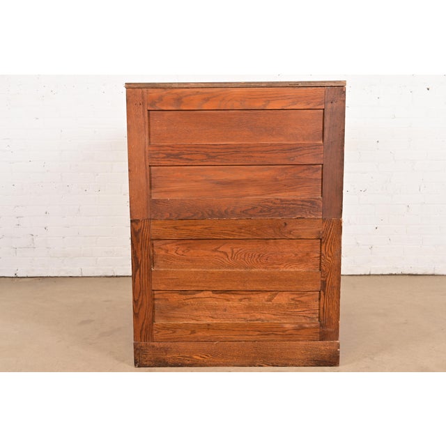 Antique Arts & Crafts Oak 14-Drawer Architect's Blueprint Flat File Cabinet, Circa 1900 For Sale - Image 11 of 13