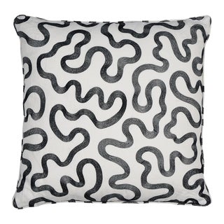 Schumacher Riley 22" Pillow in Black on Ivory For Sale