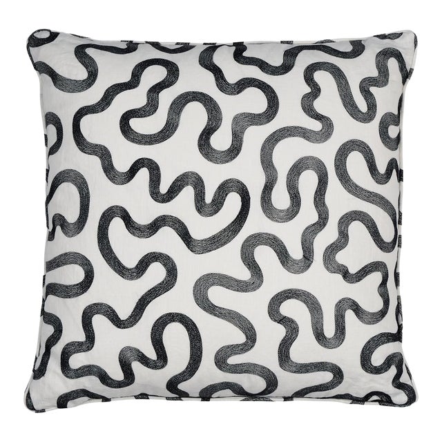 Schumacher Riley 22" Pillow in Black on Ivory For Sale