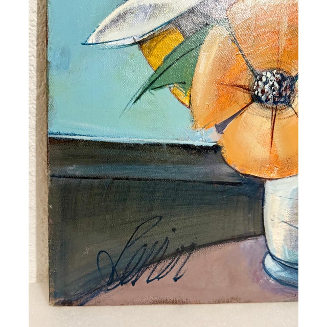 Charles Levier, Charles Levier Modernist Artist Vase of Flowers in Bloom Window Paris Modernism, c.1960's For Sale - Image 4 of 7