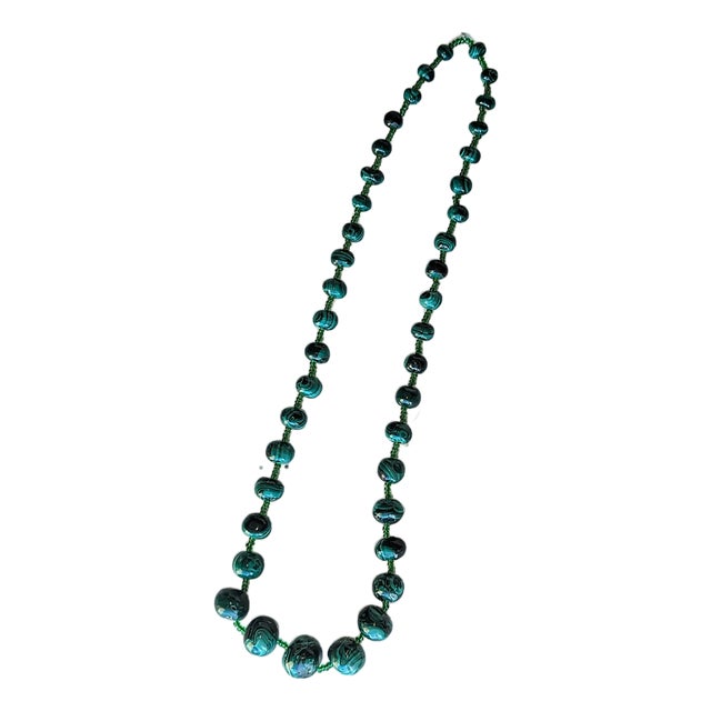 22" Vintage Malachite Beads Graduated Alternating With Glass Beads For Sale