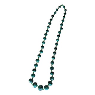 Vintage Malachite Necklace Graduated Beads Spaced With Glass Beads, 22" For Sale