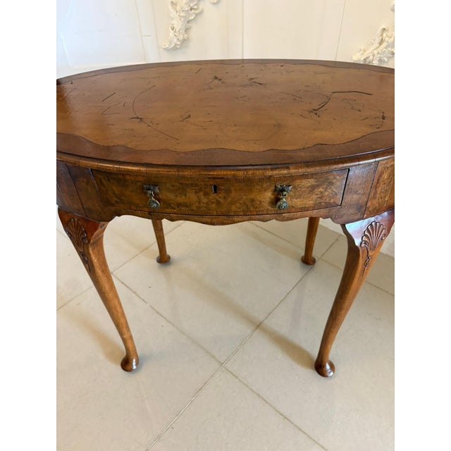 Antique Edwardian Burr Walnut Oval Shaped Writing Table, 1900 For Sale - Image 15 of 18