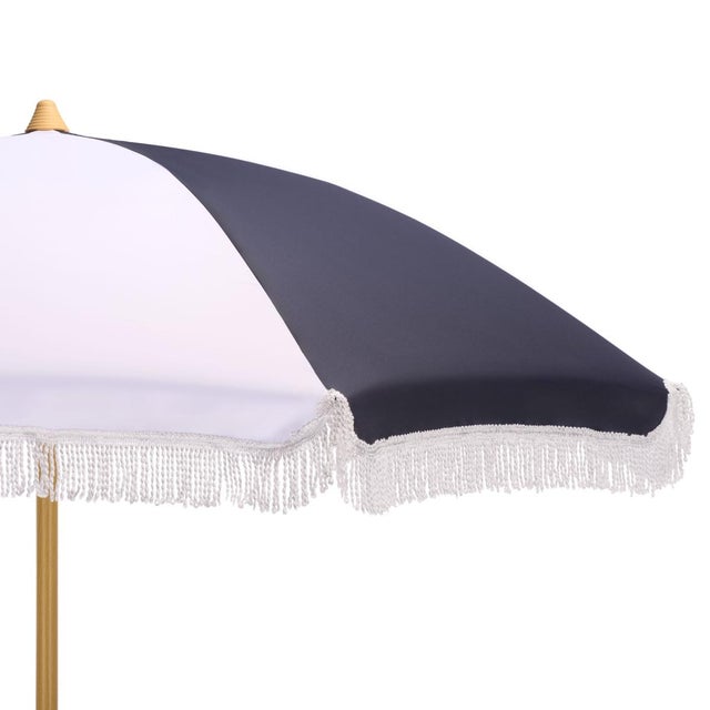 Modern Gallo 6.5 Ft Beach Fringed Umbrella, Navy Cabana Stripe For Sale - Image 3 of 8