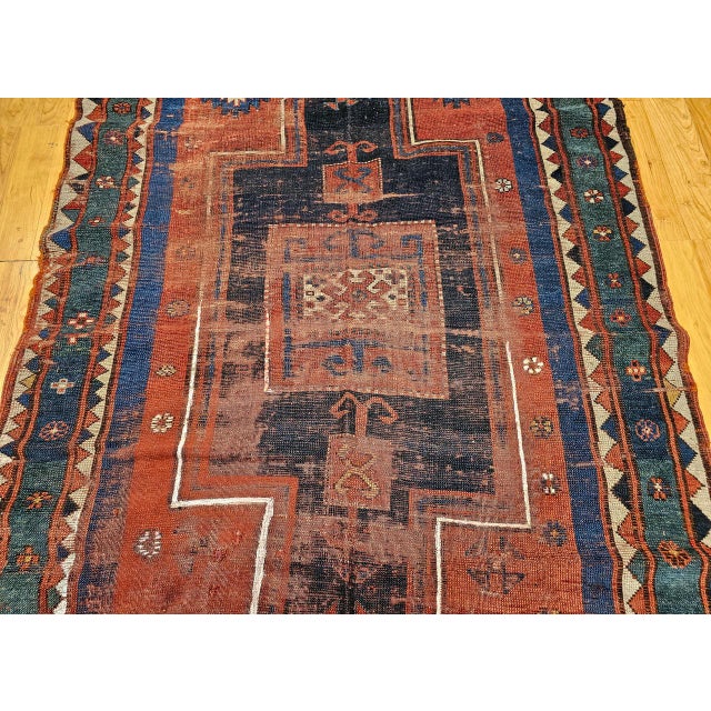 Antique Fachralo Kazak Prayer Rug, Handwoven Wool, Persimmon & Green, 4' x 6' For Sale - Image 12 of 18