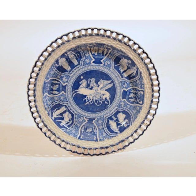 Figurative Spode Neo-Classical Greek Pattern Blue Openwork Dessert Plates- Pair of Plates-Attack of the Griffin For Sale - Image 3 of 5