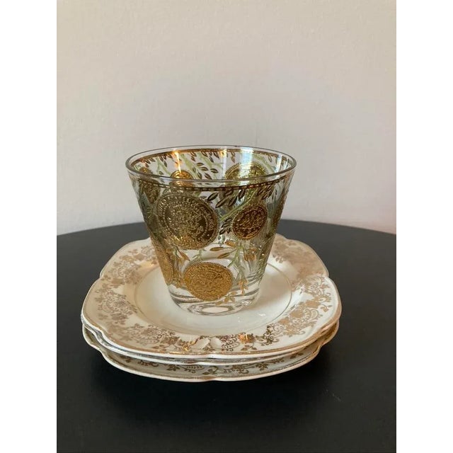 Vintage Tan and Floral Gold Porcelain Cocktail Drinks Coasters- Set of 3 For Sale In New York - Image 6 of 12