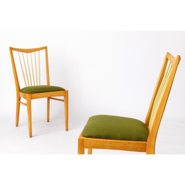 Set of Mid-Century Modern German Chairs in Beech Wood & Fresh Green Upholstery, German, 1950s, Set of 2 For Sale - Image 3 of 11