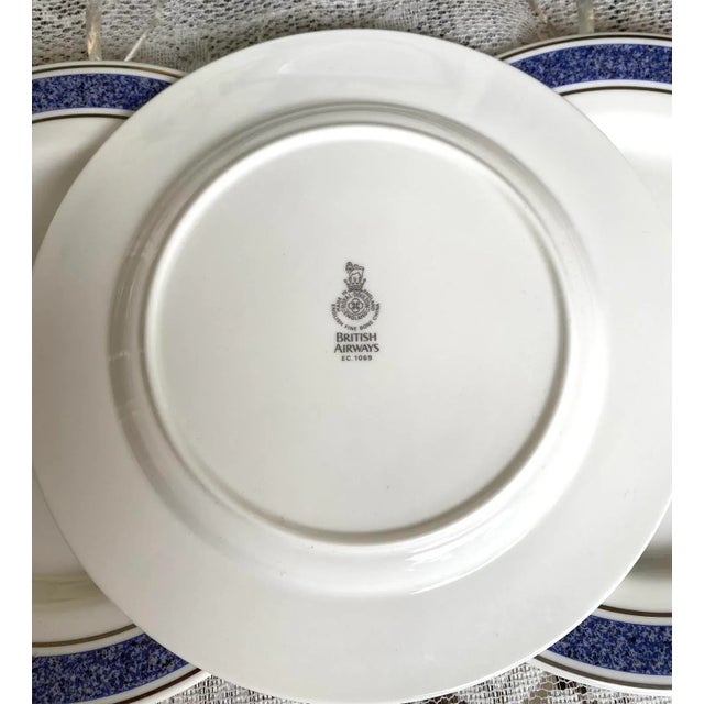 Late 20th Century Late 20th Century Royal Doulton British Airways First Class Service Bread & Butter Plates with Blue Marble Band, Gold Rim- Set of 4 For Sale - Image 5 of 5