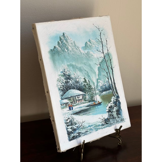 Circa 1970 Oil on Canvas Asian Winter Landscape, Suh Jin Hee (South Korea, 20th Century), Unframed For Sale - Image 9 of 12