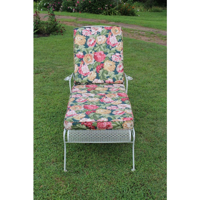 1970s Wrought Iron Chaise Lounge With Floral Cushions For Sale - Image 5 of 15