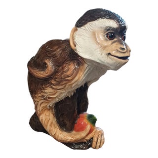 Vintage Large Ceramic Monkey Holding Fruit For Sale