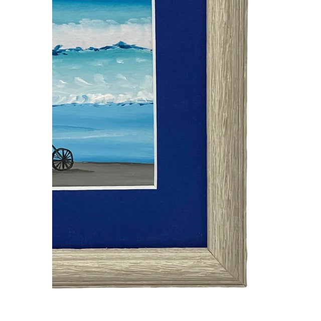Blue Contemporary Ecuadorian Framed Oil on Board “Biking on the Beach” - Signed by Artist For Sale - Image 8 of 13
