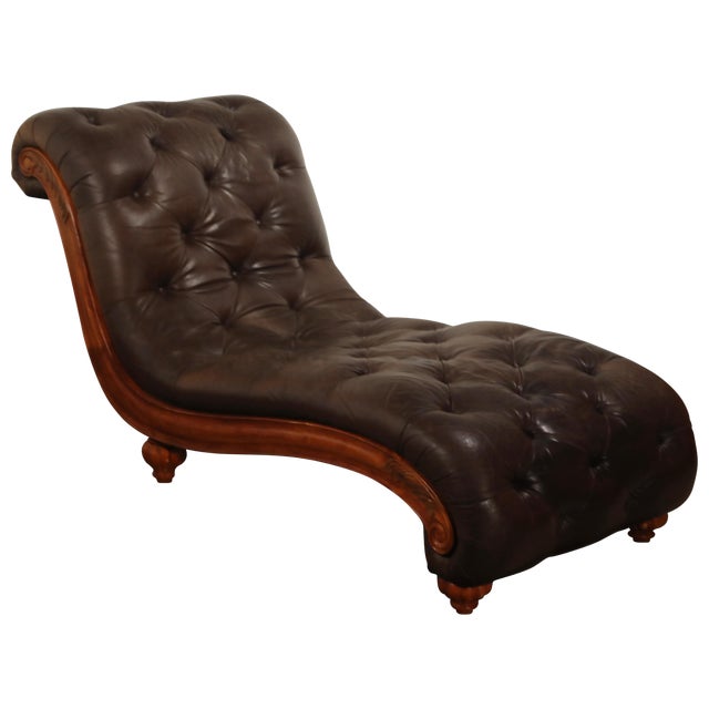 Leather Tufted Chesterfield Style Chaise Lounge Daybeds, Pair Available