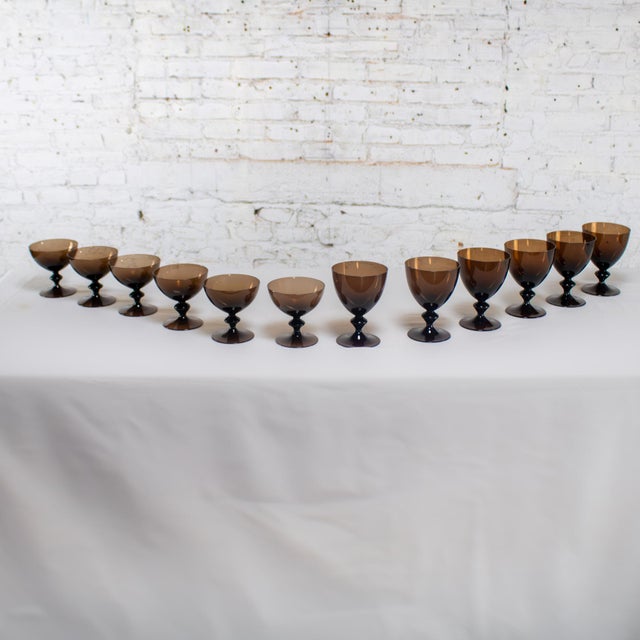 Mid to Late 20th Century Scandinavian Modern Stemware Brown Set of 12 Attr Bjorkshult Swedish Glass For Sale - Image 4 of 18