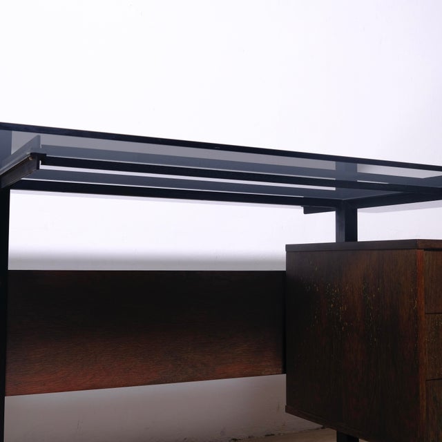 Brown Rosewood Desk with Side Drawers, Italy, 1960s For Sale - Image 8 of 18