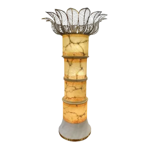 Late 20th Century Italian Alabaster, Marble, Brass & Crystal Palm Tree Floor Lamp