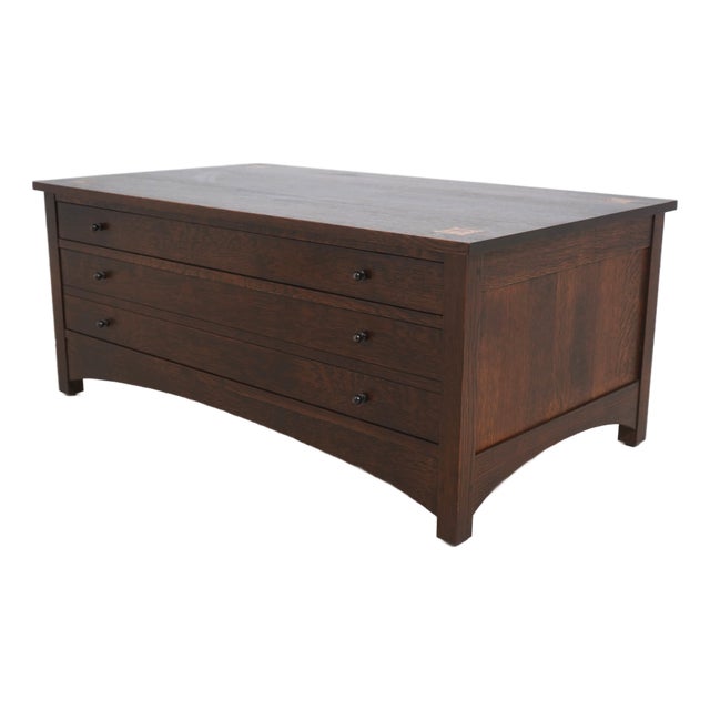 Stickley Harvey Ellis Design Mission Oak Two-Drawer Inlay Cocktail Table For Sale