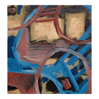 "Puzzled", Small-Scale Contemporary Abstract With Blue, Gold, & Pink by Frank Thomas Romero For Sale