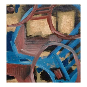 "Puzzled", Small-Scale Contemporary Abstract With Blue, Gold, & Pink by Frank Thomas Romero