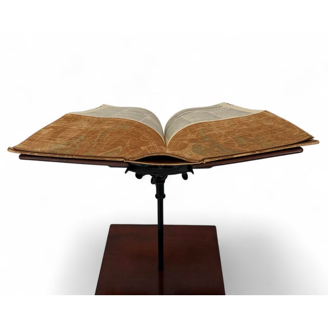 Victorian Victorian Cast Iron & Mahogany Adjustable Lectern Display Book Stand With Oversized 1940s Dictionary For Sale - Image 3 of 12