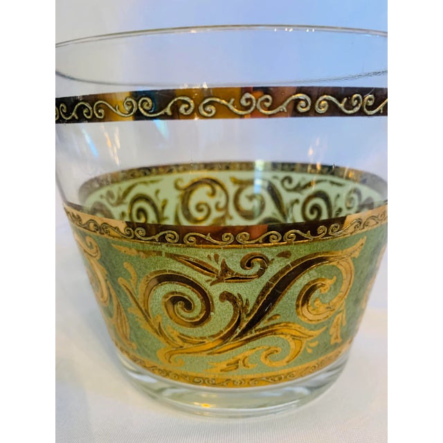 Glass Vintage Culver Ltd. Toledo Green & Gold Ice Bucket For Sale - Image 7 of 11