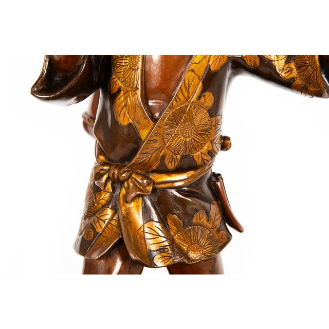 Brown Fine Japanese Meiji Period Bronze Sculpture Okimono of Fire Watchman For Sale - Image 8 of 18