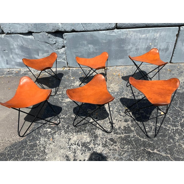 1990s Set of Six Butterfly Stools, Cognac Leather, Bonet, Kurchan & Ferrari-Hardoy For Sale - Image 10 of 12