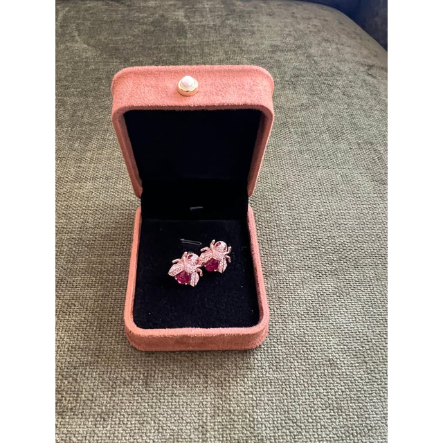 Bochic “Orient” Natural Ruby & Topaz Earrings Set In 18K Yellow Gold & Silver, 2 pieces For Sale - Image 9 of 12