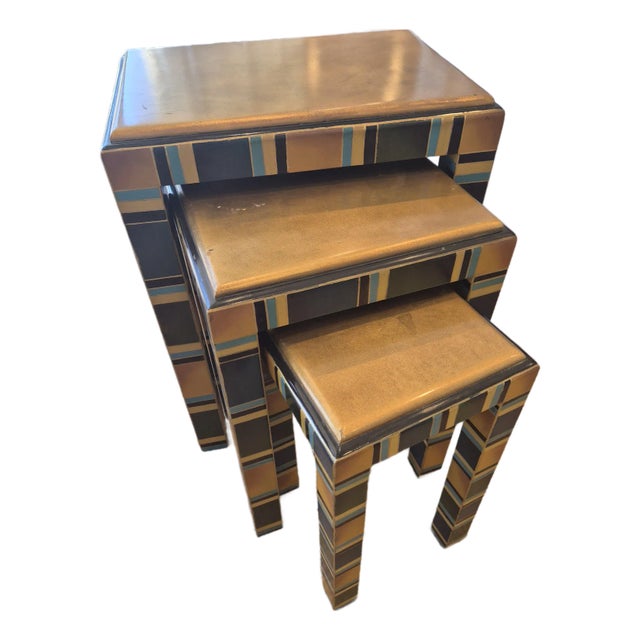 3 Piece Wooden Nesting Table For Sale