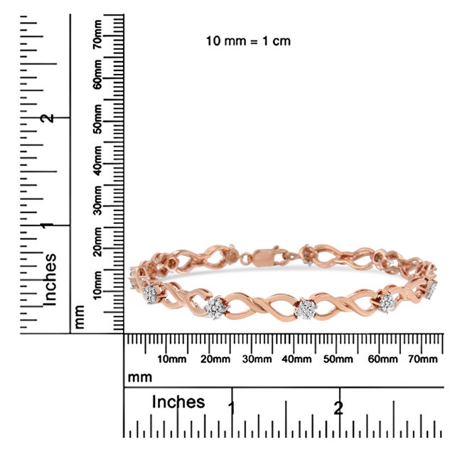 Metal 10K Rose Gold 1/2 cttw Diamond Cluster and Infinity Weave Link Bracelet (H-I Color, I2-I3 Clarity) - Size 7" For Sale - Image 7 of 7