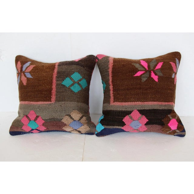 Boho Chic Turkish Kilim Cushions - a Pair For Sale - Image 3 of 4