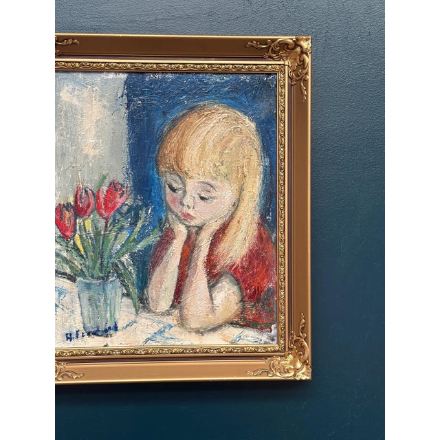 Alf Forslund, Girl in Thought, 1960s, Oil on Canvas, Framed For Sale - Image 4 of 14