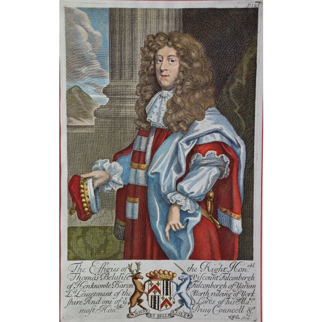 This is a hand-colored engraving by Robert White (1645-1703) after a painting by Abraham Blooteling (or Bloteling)...