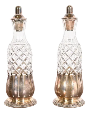 Tiffany & Co. Antique Victorian Silver Plate and Cut Crystal Bottles, Pair